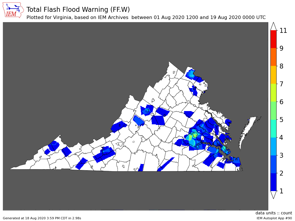 t state v total ilabel yes geo polygon drawc yes year 2020 year2 2020 sdate 2020-08-01 1200 edate 2020-08-19 0000 network WFO station DMX state VA phenomena FF significance W cmap jet dpi 100.png
